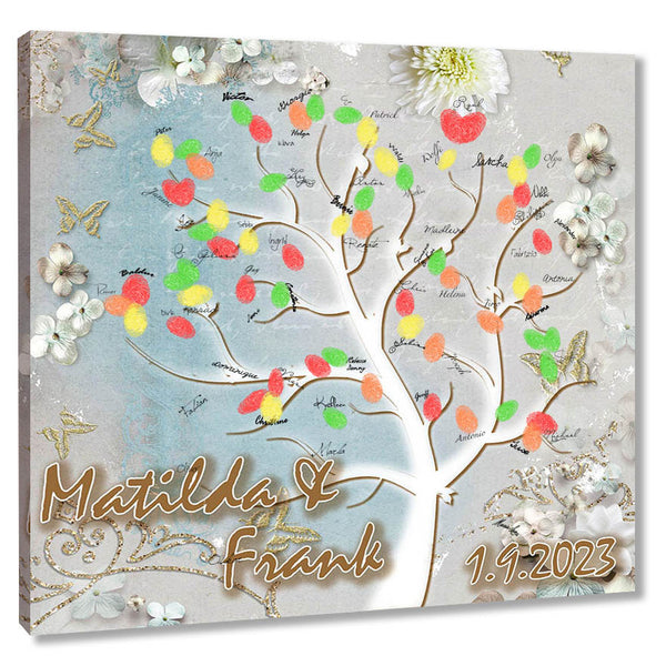Fingerabdruck-Leinwand - Hochzeit Fingerabdruck schöner-Baum gold - Fingerabdruck Leinwand
