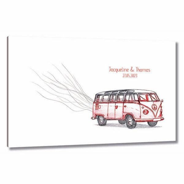 Fingerabdruck-Leinwand - Bus Rot - Fingerabdruck Leinwand