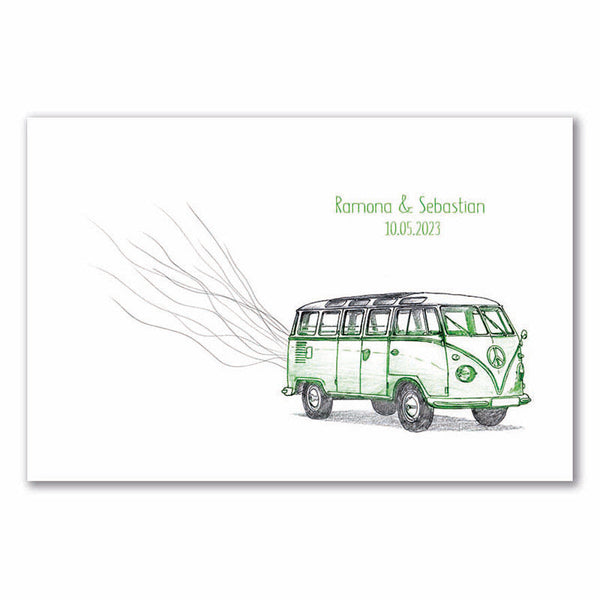Fingerabdruck-Leinwand - Bus Grün - Fingerabdruck Leinwand