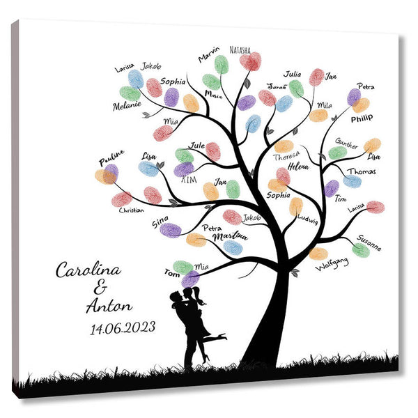 Fingerabdruck-Leinwand - Paarbaum Umarmung - Fingerabdruck Leinwand