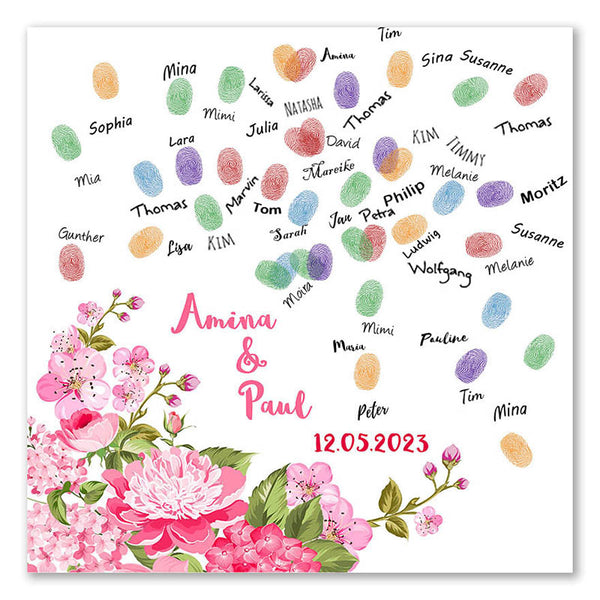 Fingerabdruck-Leinwand - Rosa Blumen - Fingerabdruck Leinwand