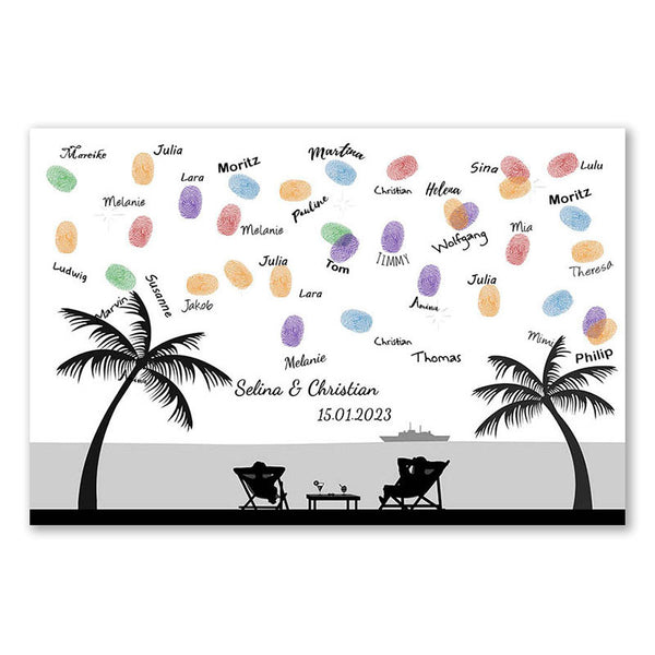 Fingerabdruck-Leinwand - Strandlounge Panorama - Fingerabdruck Leinwand