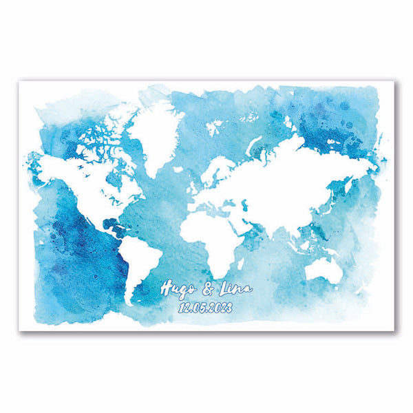 Fingerabdruck-Leinwand - Weltkarte Blau - Fingerabdruck Leinwand