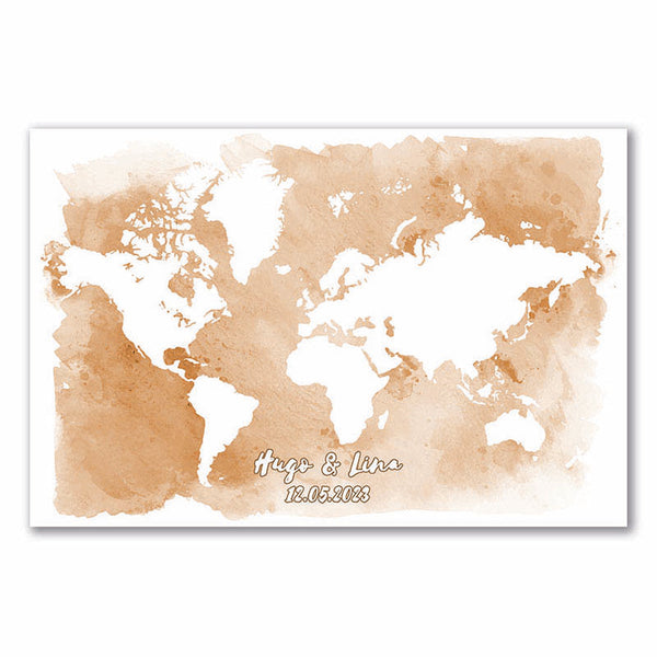 Fingerabdruck-Leinwand - Weltkarte Braun - Fingerabdruck Leinwand