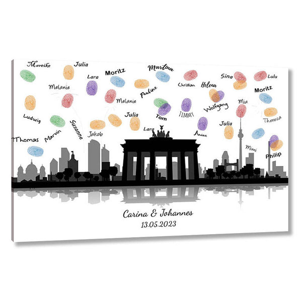 Fingerabdruck-Leinwand - Skyline Berlin Panorama - Fingerabdruck Leinwand