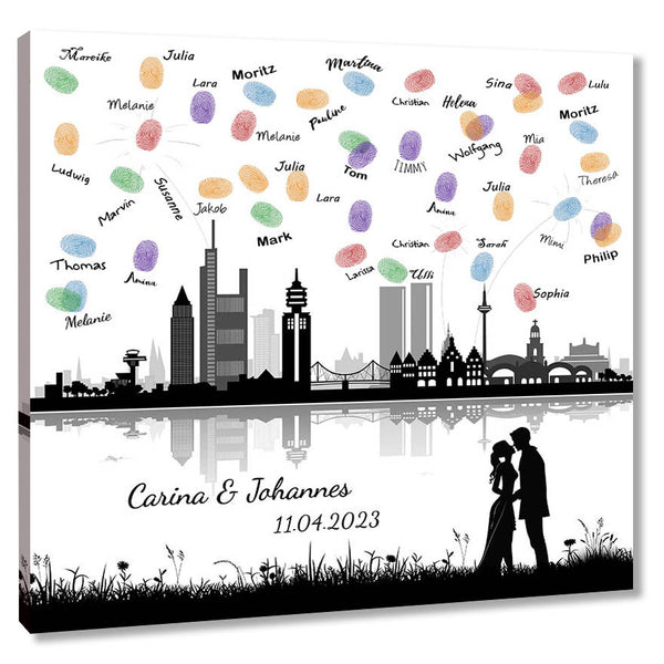 Fingerabdruck-Leinwand - Skyline Frankfurt - Fingerabdruck Leinwand