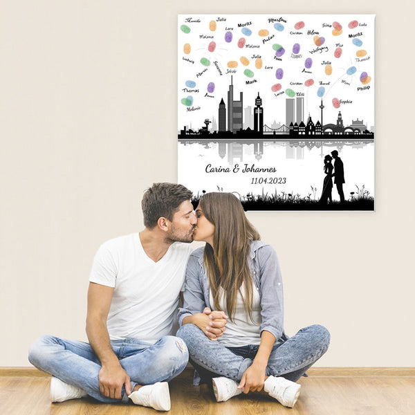 Fingerabdruck-Leinwand - Skyline Frankfurt - Fingerabdruck Leinwand