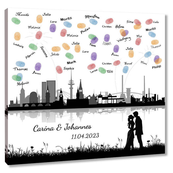 Fingerabdruck-Leinwand - Skyline Hamburg - Fingerabdruck Leinwand