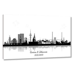 Fingerabdruck-Leinwand - Skyline Hamburg Panorama - Fingerabdruck Leinwand