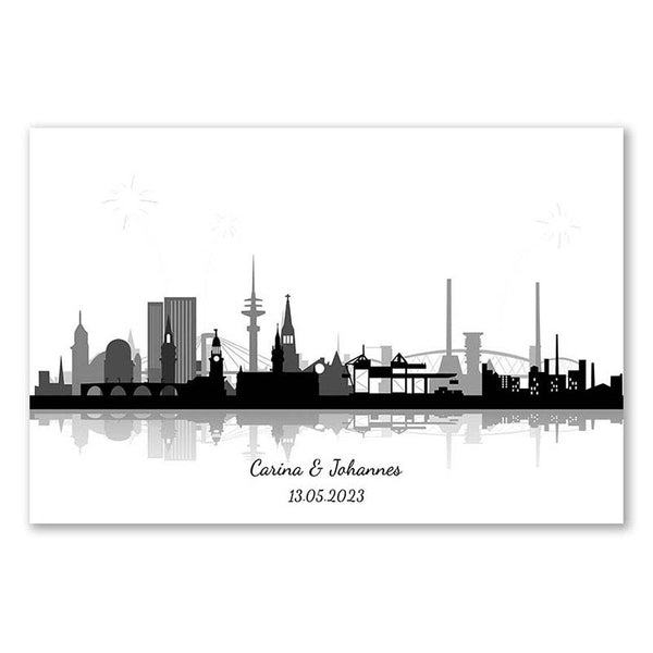 Fingerabdruck-Leinwand - Skyline Hamburg Panorama - Fingerabdruck Leinwand