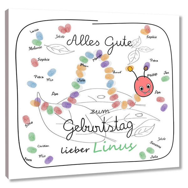 Fingerabdruck-Leinwand - Raupe - Fingerabdruck Leinwand