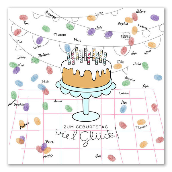 Fingerabdruck-Leinwand - Geburtstags Torte - Fingerabdruck Leinwand