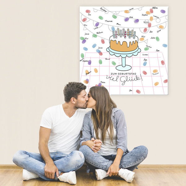 Fingerabdruck-Leinwand - Geburtstags Torte - Fingerabdruck Leinwand