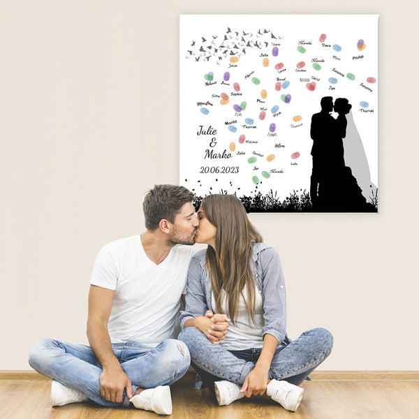 Fingerabdruck-Leinwand - Hochzeitspaar - Fingerabdruck Leinwand