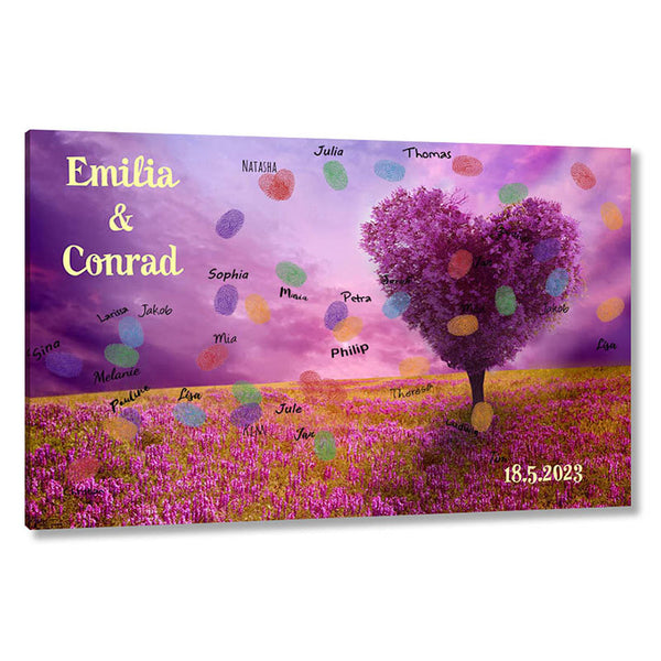Fingerabdruck-Leinwand - Lila Herzbaum - Fingerabdruck Leinwand