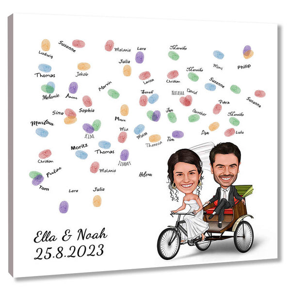 Fingerabdruck-Leinwand - Hochzeitspaar Fahrrad (fpca979) - Fingerabdruck Leinwand