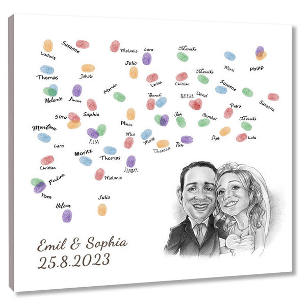 Fingerabdruck-Leinwand - Hochzeitspaar Karikatur (fpca1143) - Fingerabdruck Leinwand