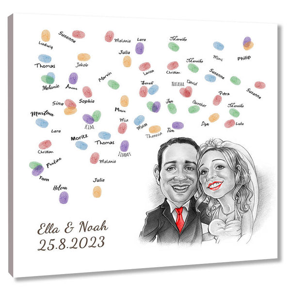 Fingerabdruck-Leinwand - Hochzeitspaar Karikatur Rot (fpca1143r) - Fingerabdruck Leinwand