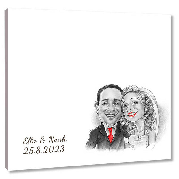 Fingerabdruck-Leinwand - Hochzeitspaar Karikatur Rot (fpca1143r) - Fingerabdruck Leinwand