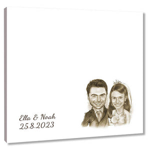 Fingerabdruck-Leinwand - Hochzeitspaar Karikatur Sepia (fpca1143s) - Fingerabdruck Leinwand