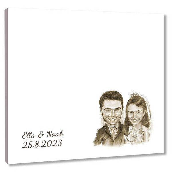 Fingerabdruck-Leinwand - Hochzeitspaar Karikatur Sepia (fpca1143s) - Fingerabdruck Leinwand
