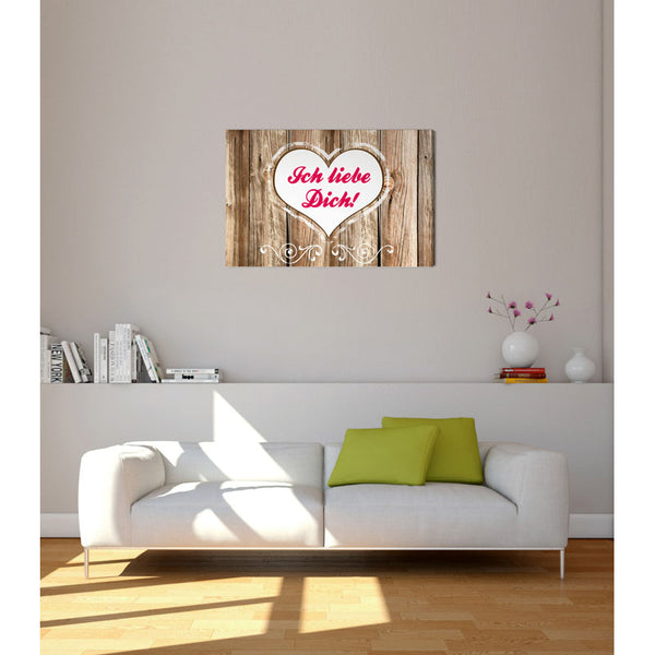 Spruch auf Leinwand - Ich liebe Dich Holz - Witziger Spruch auf Leinwand